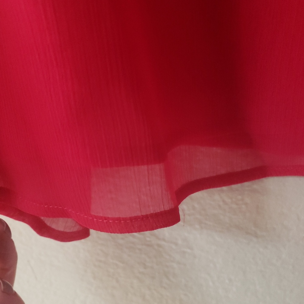 EXPRESS Pink/Red Criss Cross Staps Sheer Blouse - Picture 5 of 5